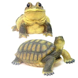 Homestyles Turtle & Bullfrog Toad Nature Animal Outdoor Garden Statue 2-Pack, Size: Large