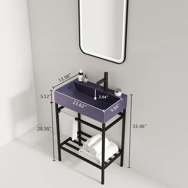 24 in. Freestanding Black Bath Vanity with Purple Ceramic Top