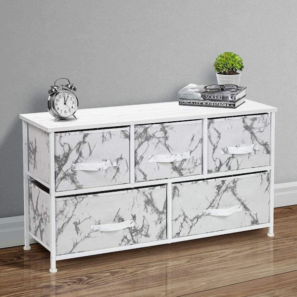 Sorbus 5-Drawer Gray Dresser Steel Frame Wood Top Easy Pull Fabric