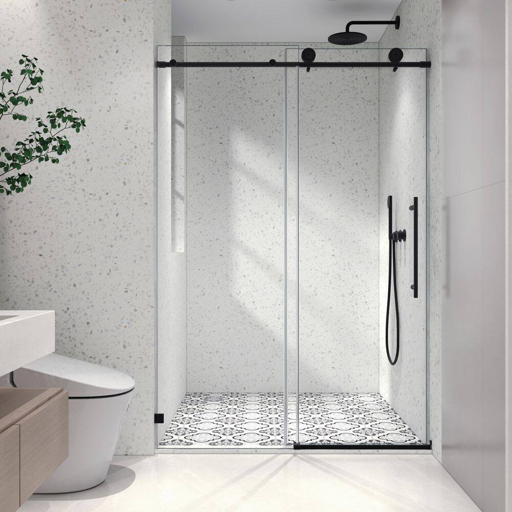 Vitrina 54 in. W x 76 in. H Sliding Frameless Shower Door in Matte Black Finish with Clear Glass with Soft Closing price history on PriceWatchPro