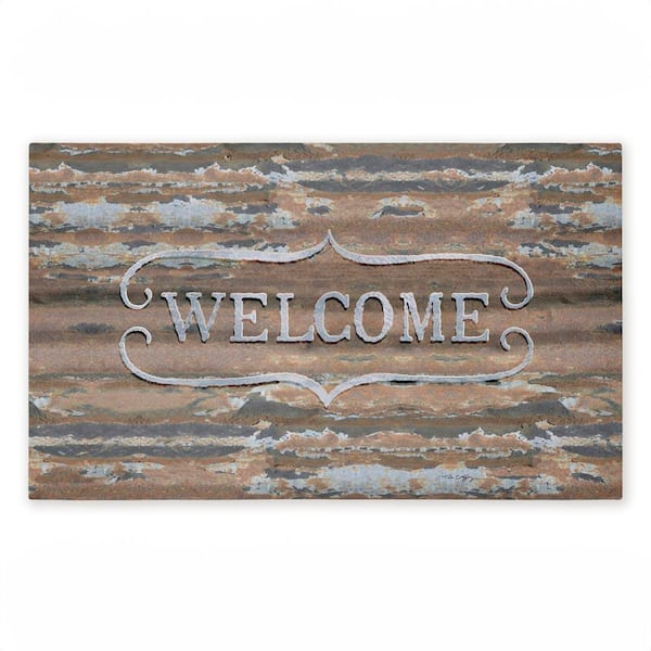 Rustic and Distressed Welcome Brown 18 in. x 30 in. Polyester Non-Slip Outdoor Door Mat