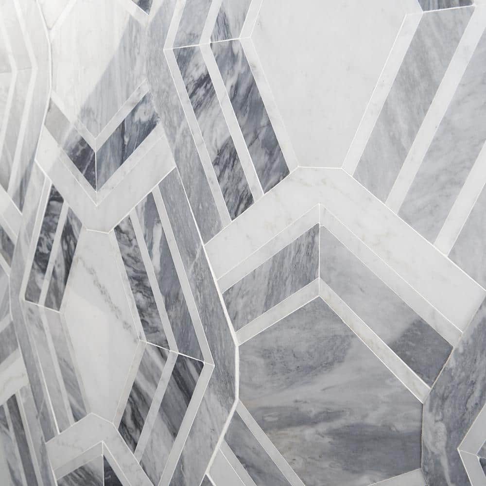Gray and White Polished Marble Mosaic Wall Tile Sheet