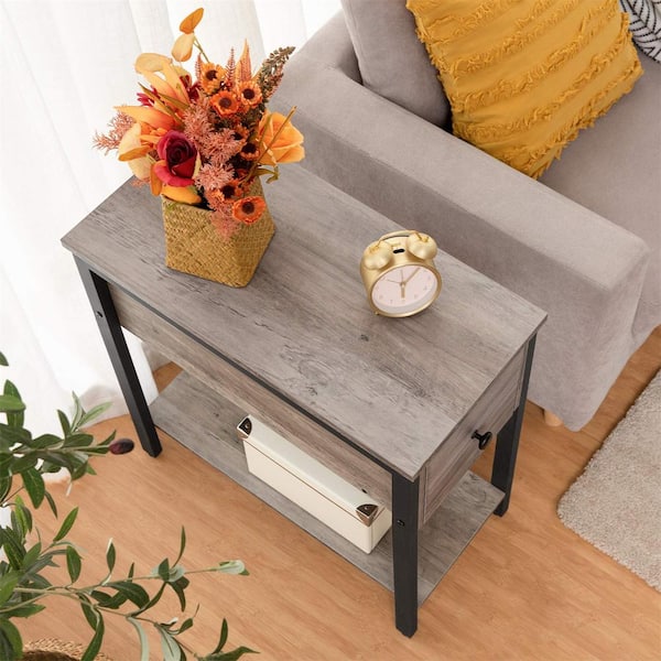 Cubilan 23.6 in. W Greige and Black Rectangle Wood End Table with 