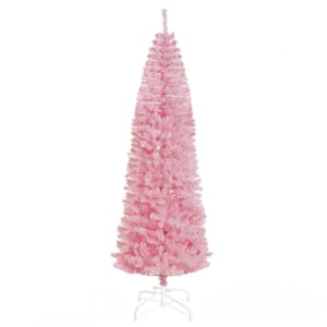 7 ft. Artificial Christmas Tree Holiday Xmas Pencil Tree Decoration with Automatic Open for Home Party, Pink