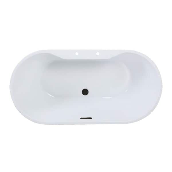 Aqua Eden 55 in. x 27.4 in. Acrylic Flatbottom Soaking Freestanding Bathtub in Glossy White/Matte Black with Drain