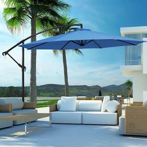 10 ft. Offset 8 Ribs Metal Cantilever Patio Umbrella with Crank for Poolside Yard Lawn Garden in Navy