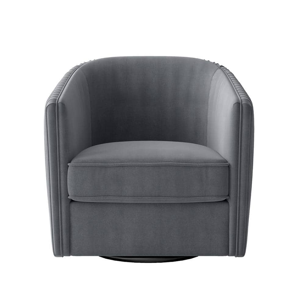 EVERGLADE HOME Kaitlyn Gray Pleated Velvet Swivel Chair with Reversible ...