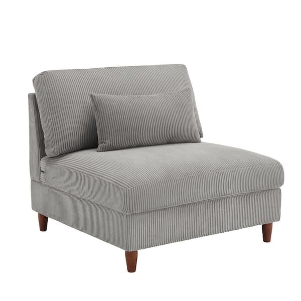 Uixe 37.3 in. Luxury Armless Corduroy Polyester Rectangle Sectional Center 1-Seat Sofa in Light Gray (Set of 1)