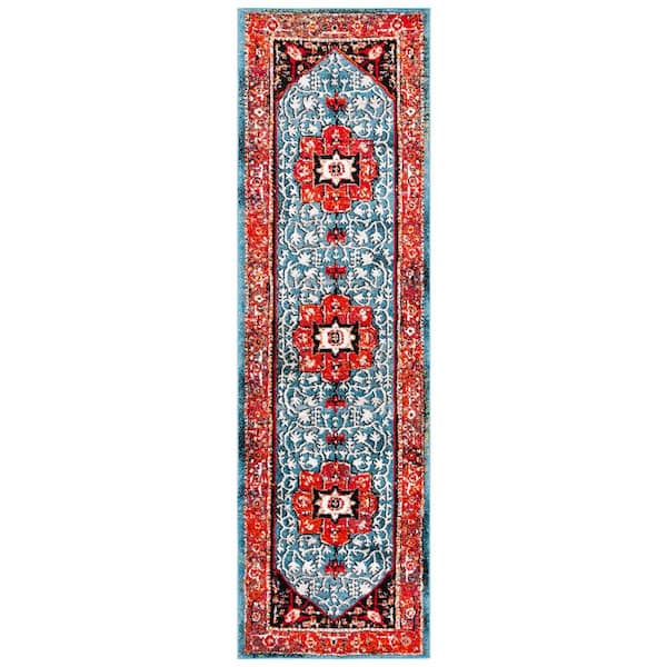 Vintage Hamadan 2 ft. x 8 ft. Red/Blue Medallion Ornate Runner Rug