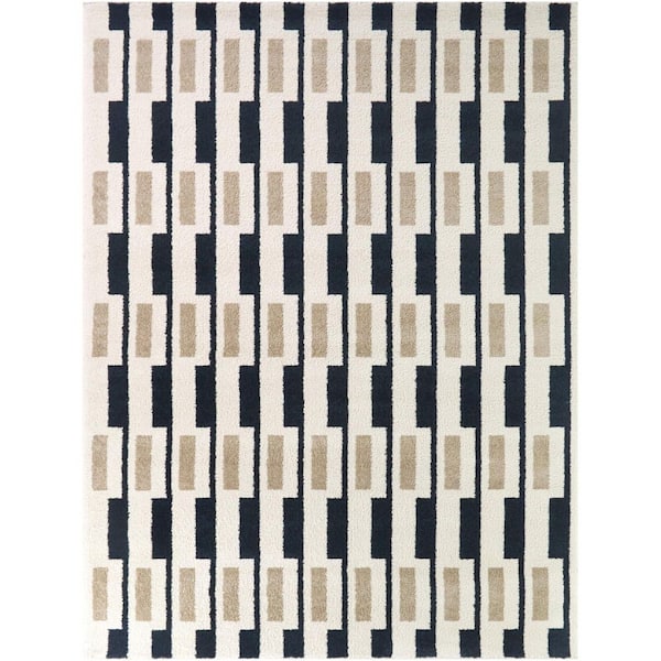 LaMonte Navy/Beige 7 ft. 10 in. x 10 ft. Colorblock Stripe Area Rug
