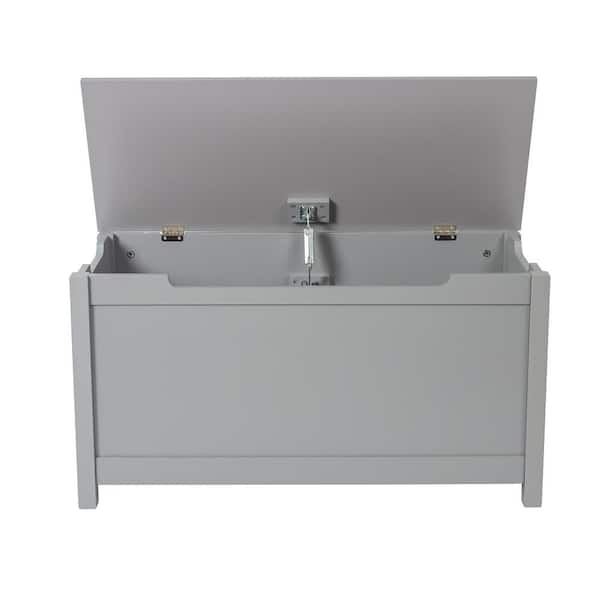 28 Gal. Gray Rectangle Indoor Storage Box with Safety Hinged Lid