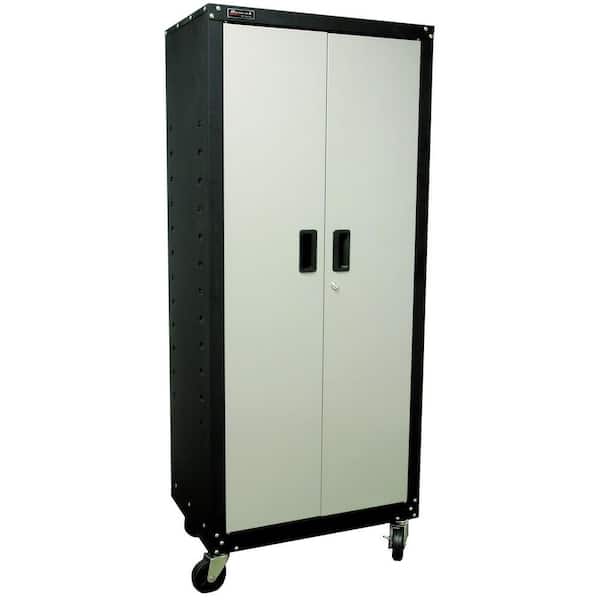Homak Garage Series 27 in. 2-Door Tall Mobile Cabinet with 4-Shelves in Black and Gray