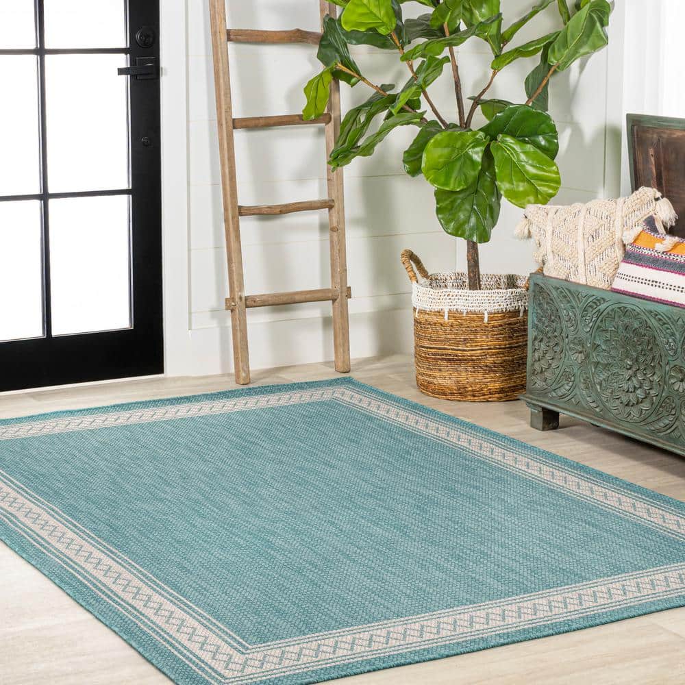 Aqua and Light Gray Reversible Diamond Synthetic Area Rug