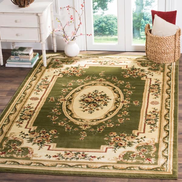 Lyndhurst Sage/Ivory 8 ft. x 11 ft. Floral Medallion Border Area Rug