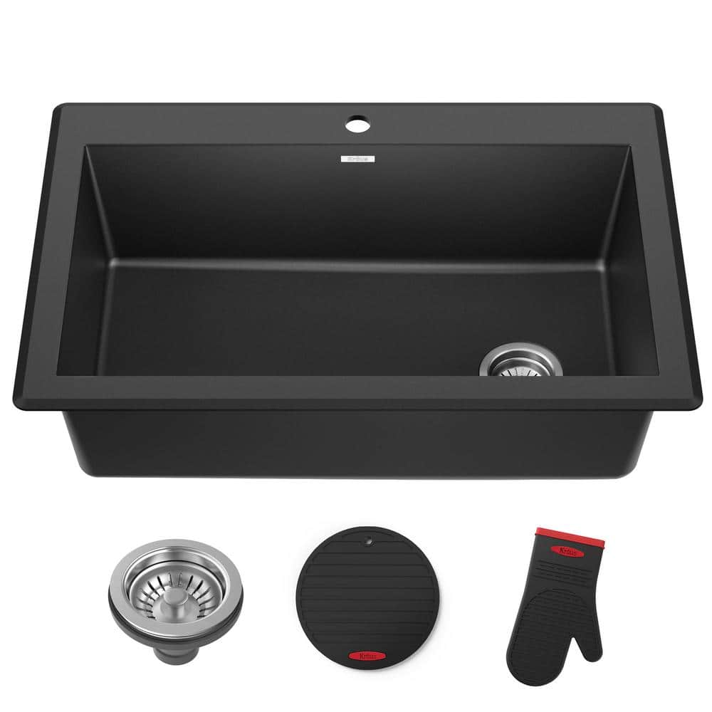 33-Inch Black Granite Single Bowl Drop-In Kitchen Sink