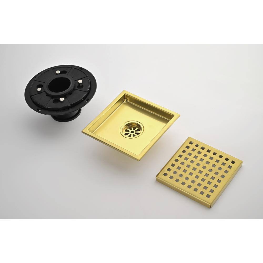 6 in. Gold Stainless Steel Square Shower Floor Drain with Removable Grate