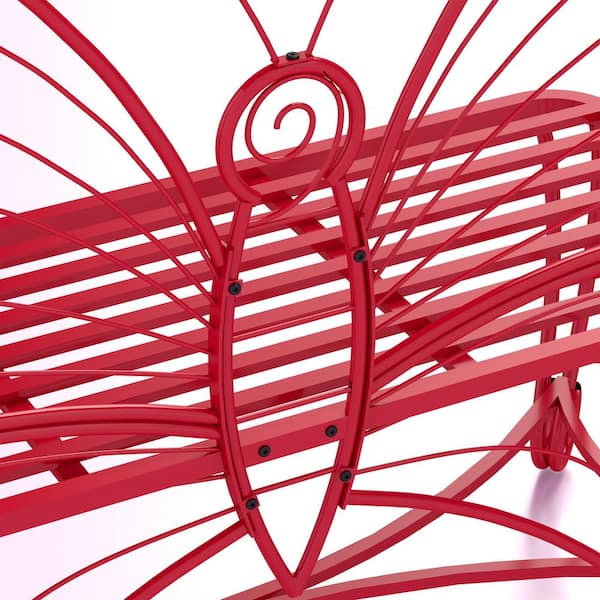 48 Red Butterfly Cast Metal Outdoor Garden Park Bench Patio