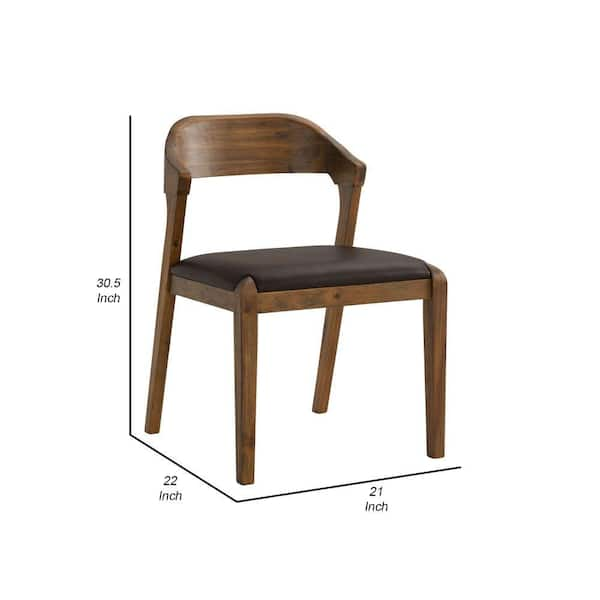 Benjara Brown Leatherette Seat Dining Chair with Curved Panel Back