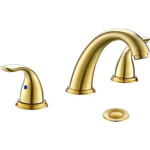 Brushed Gold Widespread 2-Handle 3-Hole Bathroom Faucet with Metal Pop-Up Drain Assembly by Phiestina-Bath Accessory Set