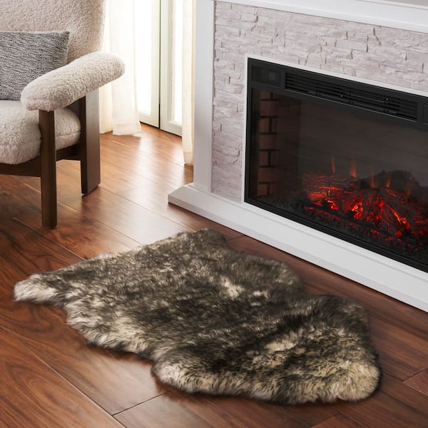 Sheep Skin 2 ft. x 3 ft. Ivory/Dark Charcoal Solid Color Accent Rug