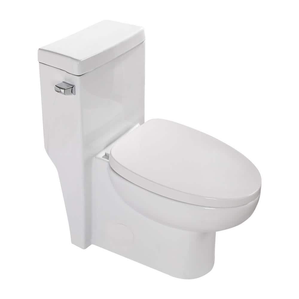 White Ceramic Elongated One-Piece Toilet with Silent Flush