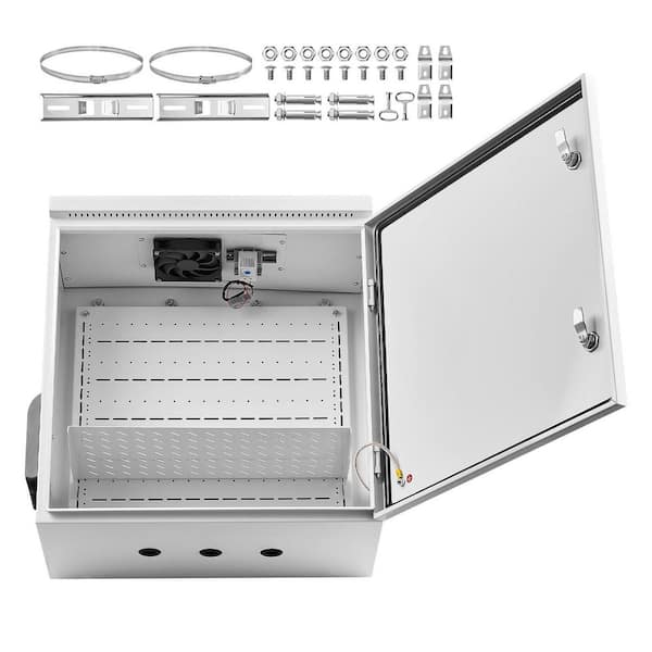 Outdoor Electrical Enclosure, IP65 Waterproof Cold-Rolled Steel Junction Box with Fan & Thermostat, 24 x 24 x 12 in.