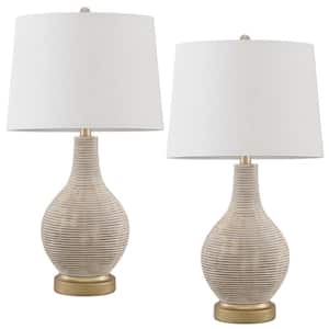 Richland 24.5 in. Beige/Gold Indoor Table Lamp Set with White Linen Shade（Set of 2)