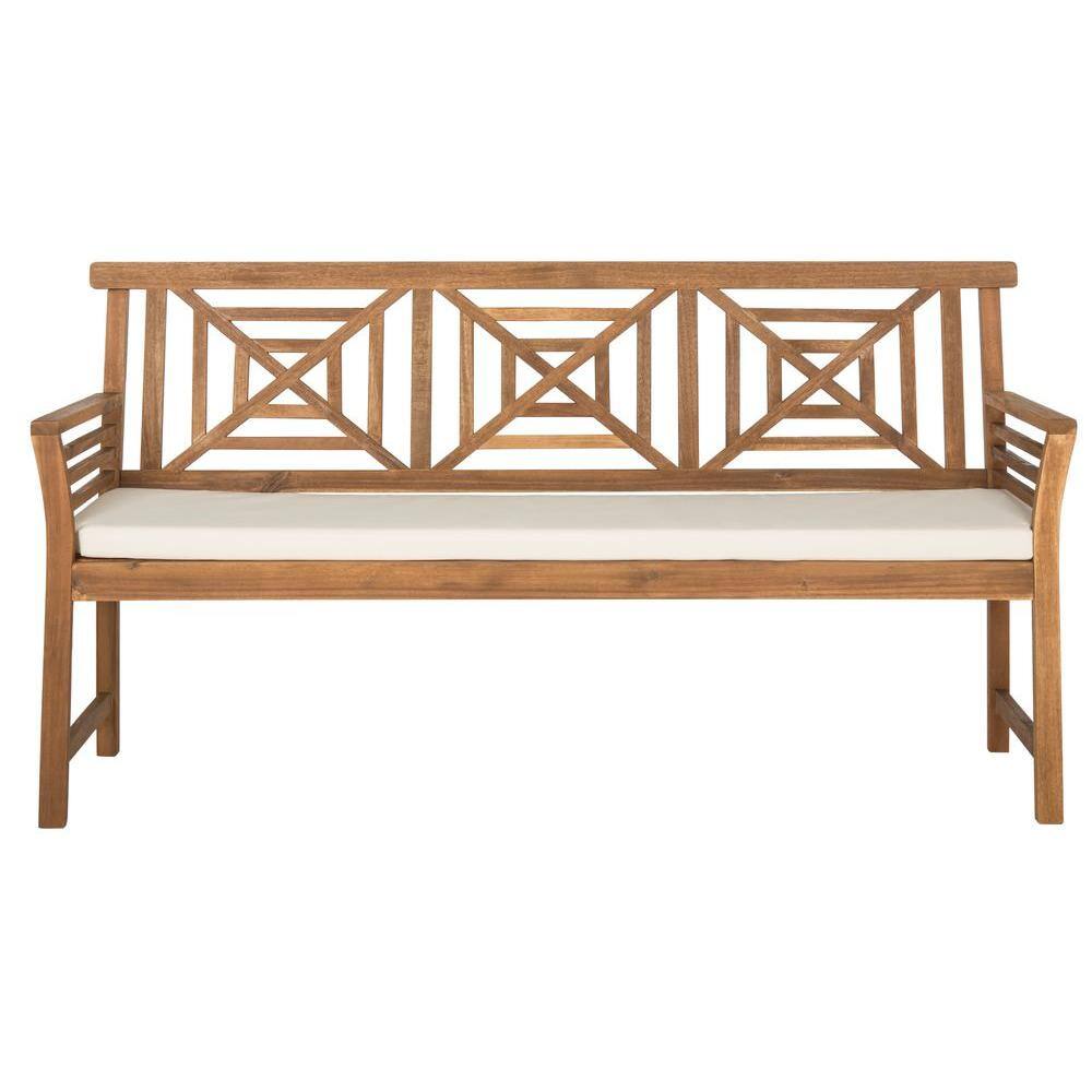 Tropical Villa-Inspired Teak Brown 3-Seat Garden Bench with Beige Cushion