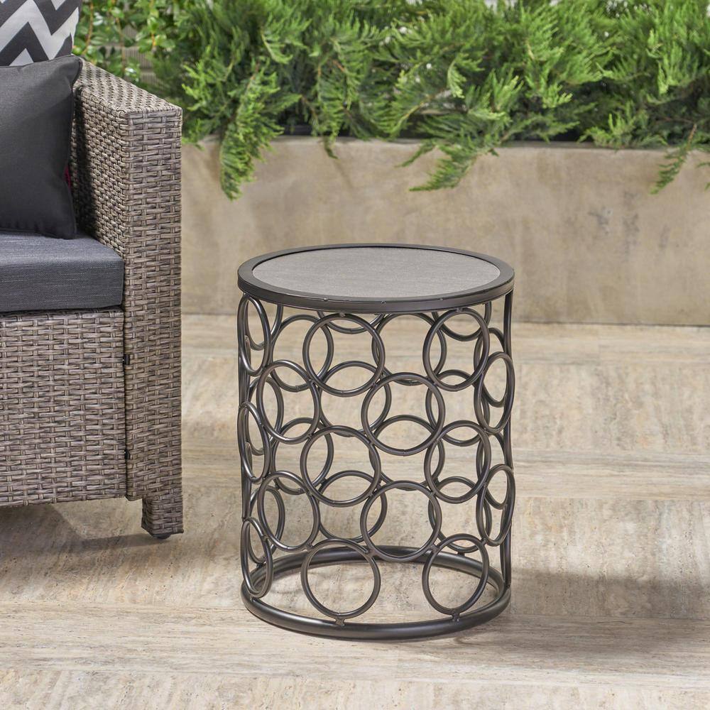 Beryl 16" Black Iron Frame with Grey Ceramic Tile Top Side Table