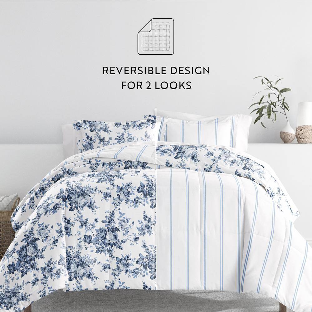 Blue Floral Twin Reversible Down Alternative Comforter Set