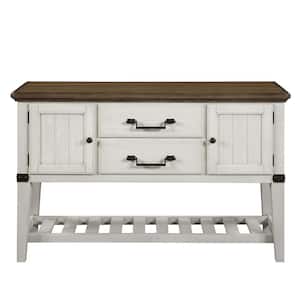 Pendleton Ivory and Honey Wood 56 in. Buffet with Adjustable Shelves and Felt-Lined Top Drawers