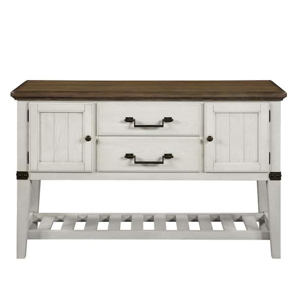 Steve Silver Pendleton Ivory and Honey Wood 56 in. Buffet with Adjustable Shelves and Felt-Lined Top Drawers