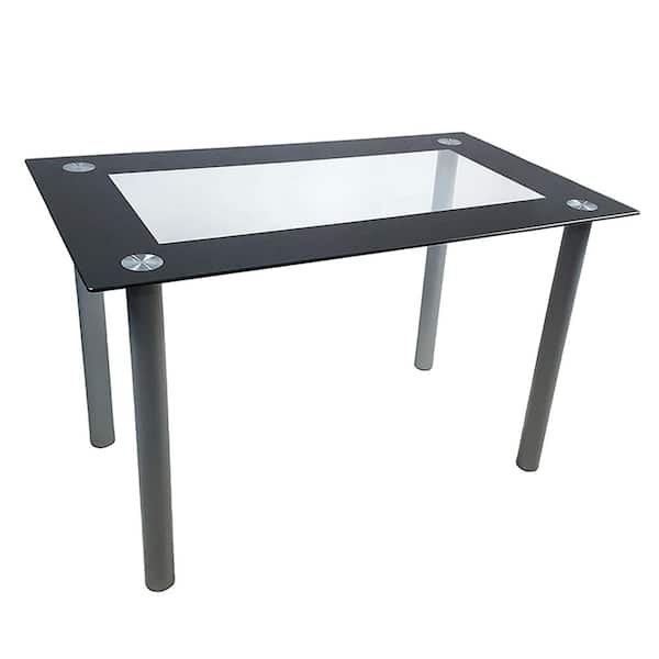 Karl home Black 47 in. Recharge Glass Top Dining Table with Steel Frame