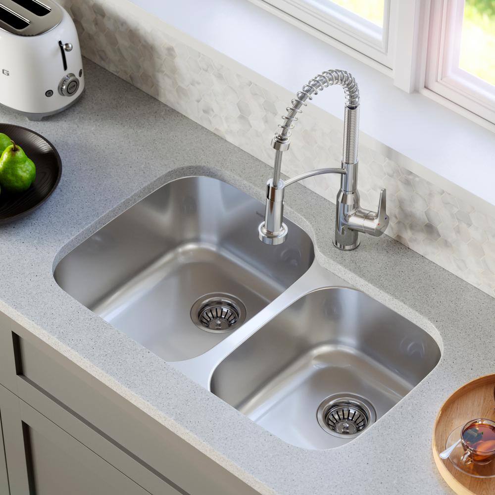 Stainless Steel 31.5'' Double Bowl Undermount Kitchen Sink Kit