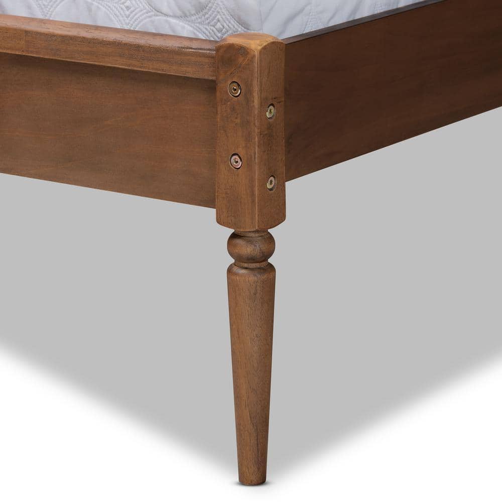 Queen Ash Walnut Wood Frame Platform Bed with Rattan Headboard