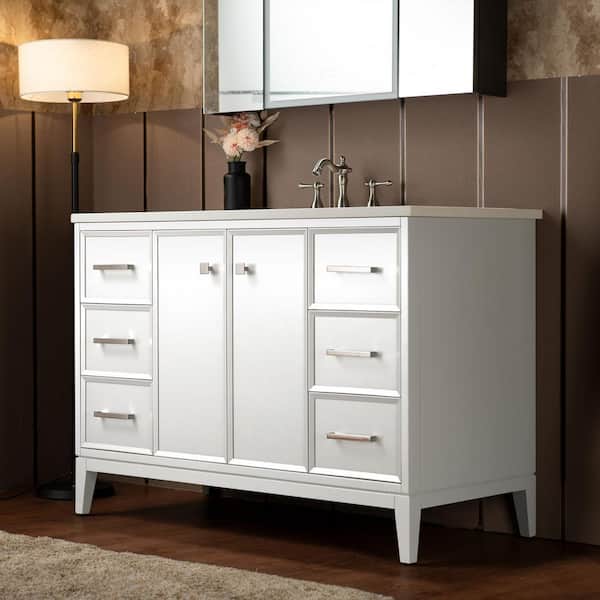 49 in. W x 22 in. D Single Ceramic Sink Freestanding Bath Vanity in White with Carrara White Engineered Stone Vanity Top