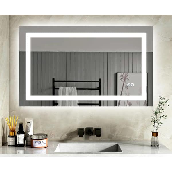 40 in. W x 24 in. H Small Rectangular Aluminum Frameless Dimmable Anti-Fog Wall LED Bathroom Vanity Mirror in White