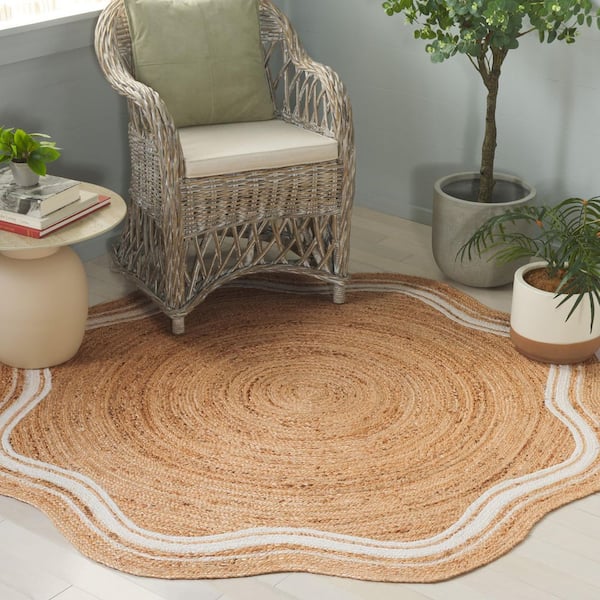 Natural Fiber 6 ft. x 6 ft. Natural/Bleach Woven Border Radial Specialty Area Rug