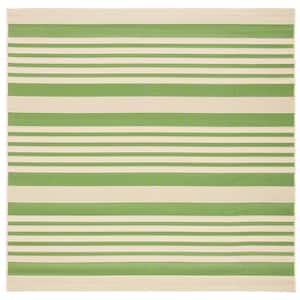 Courtyard Green/Beige 7 ft. x 7 ft. Striped Indoor/Outdoor Patio  Square Area Rug