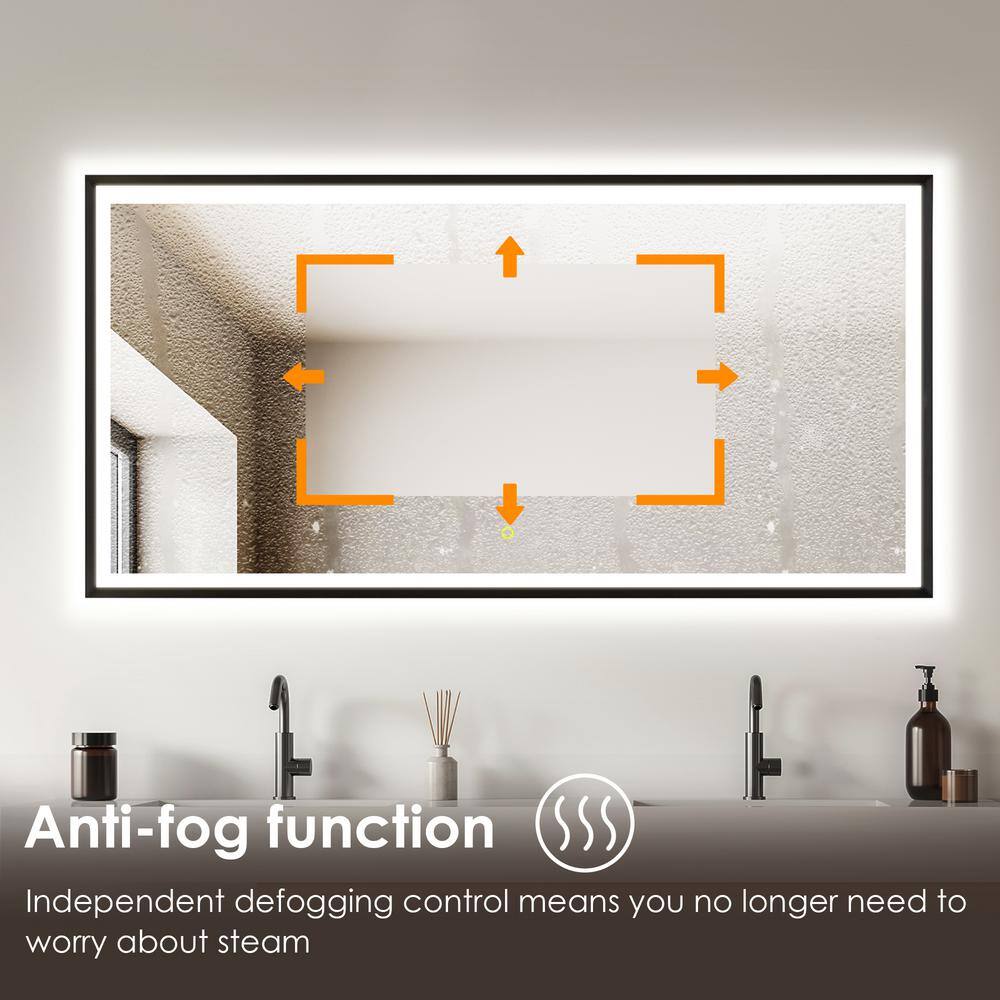 Apollo 60" x 30" Matte Black LED Vanity Mirror with Anti-Fog