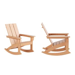 Shoreside Teak Plastic Modern Adirondack Outdoor Rocking Chair (Set of 2)