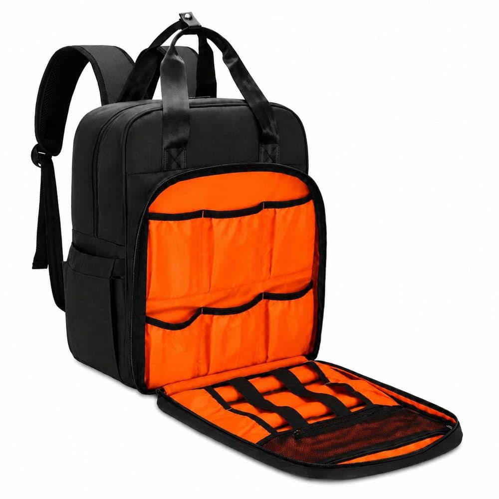 Black Nylon Bartender Backpack Travel Bar Bag with Padded Compartments and Shoulder Straps