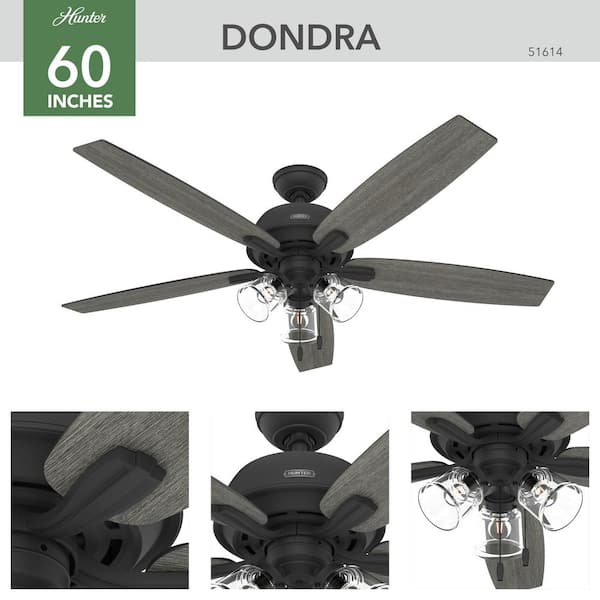 Hunter - Dondra 60 in. Indoor Matte Black Ceiling Fan with Light Kit Included