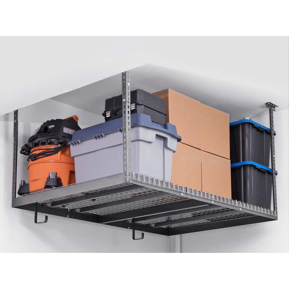 Adjustable Gray Steel Ceiling Storage Rack, 4' x 8'