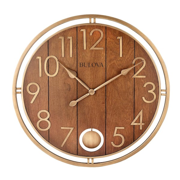 Photo 1 of Oversized 30 in Tongue and Groove Bronze Tone Wall Clock with Pendulum