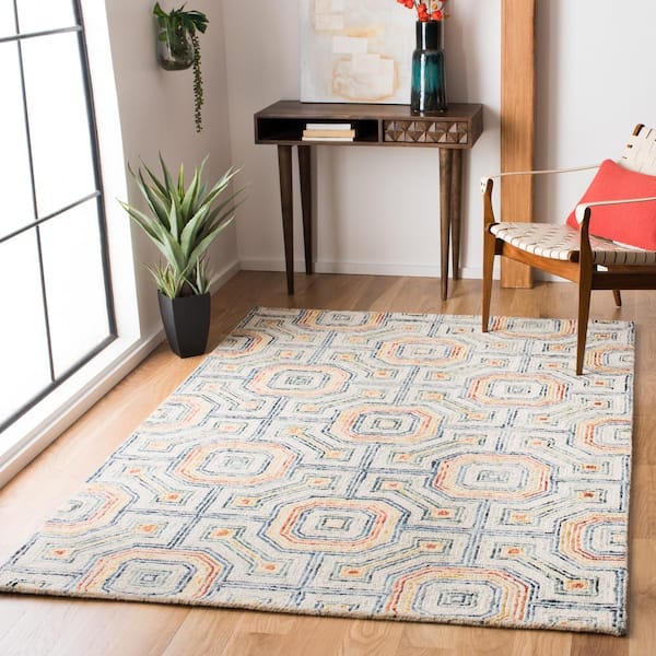 Aspen Ivory/Blue 2 ft. x 3 ft. Tiled Geometric Area Rug