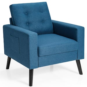 Modern Accent Armchair Navy Upholstered Single Sofa Chair with 2-Side Pockets