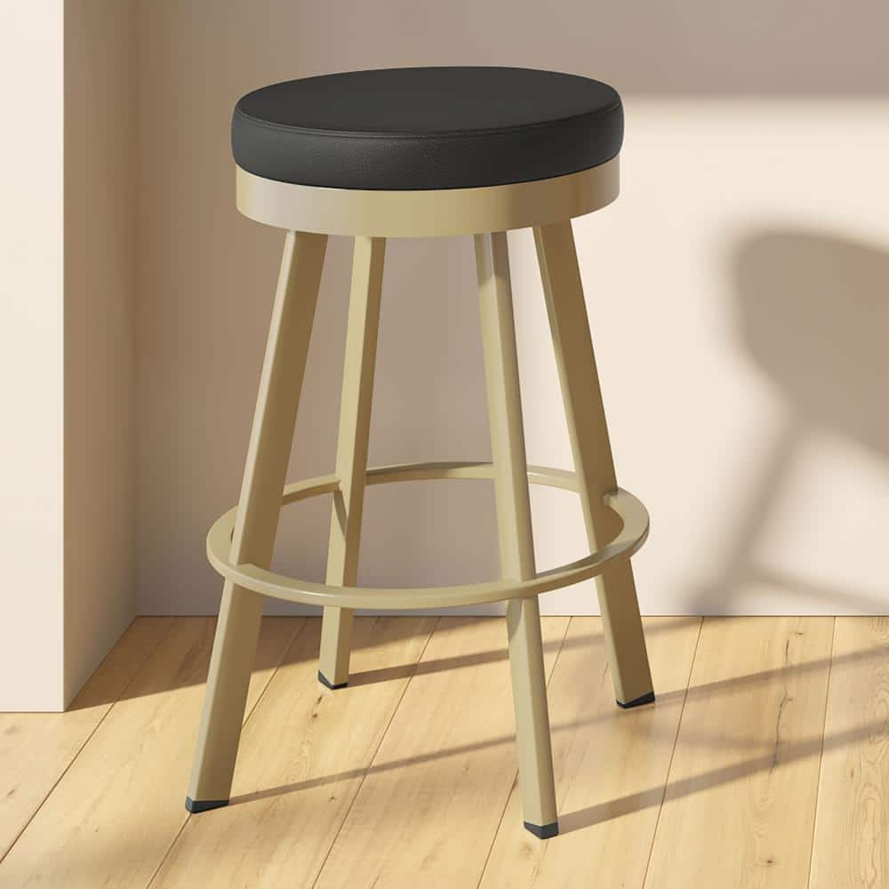 Amisco Swice 30.25 in. Black Faux Leather/Golden Metal Bar Stool