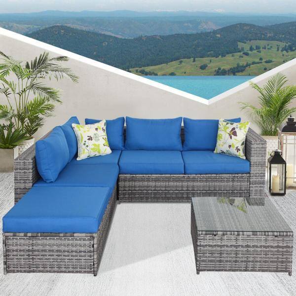 Cesicia 4-Piece Wicker Outdoor Furniture Sectional Set with Storage Box  Grey Cushions M23od529Gb03 - The Home Depot