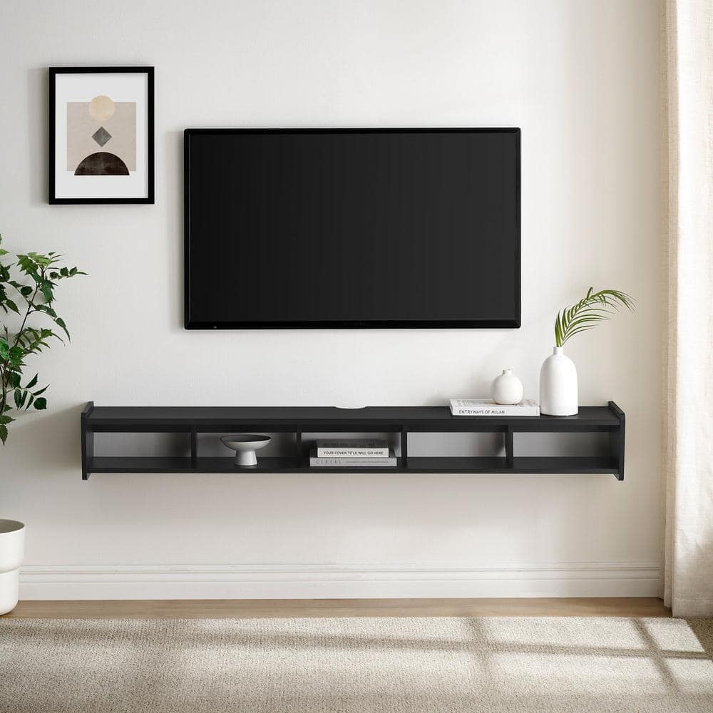 65 in. W x 11 in. D Black MDF Floating TV Stand Decorative Wall Shelf Wall 